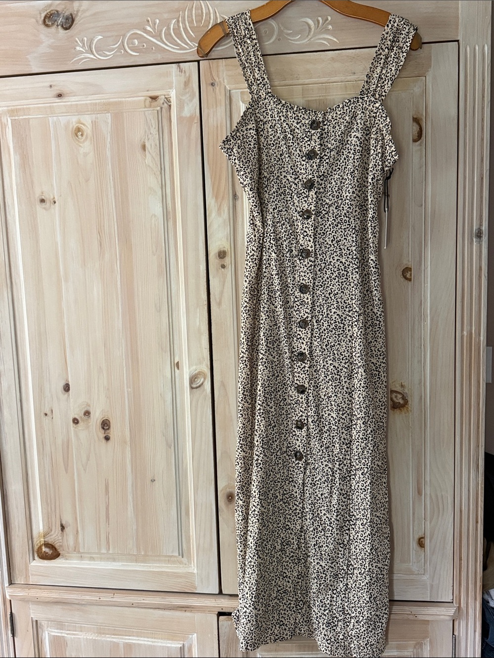 Light tan animal print Button-Front Sundress